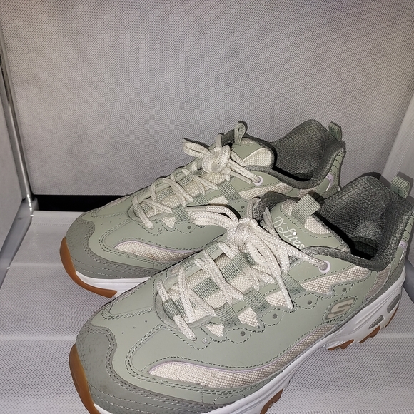 Skechers Shoes - Skechers Light Sage Green and White Platform Lace-Up Sneakers